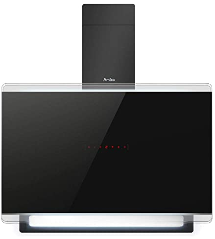 Amica KHF 695 900 S Kaminhaube / 94-142cm (H) x 90cm (B) x 48cm (T) / Schwarzer Glasschirm / Ab- und Umluftbetrieb / Gestiksteuerung / SensorTouch / 4 Intensivstufen