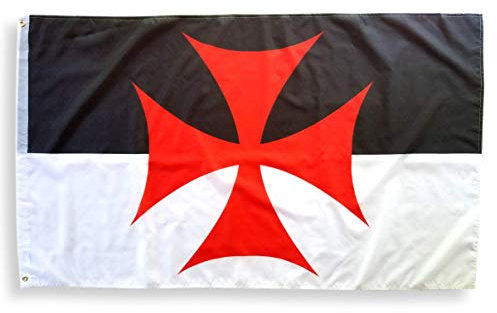 High Supply 3 x 5 Ritterflagge Tempelritter mit Zwei Messingösen, 100% Polyester-Gewebe, doppelt genähte Kanten, Mittelalter-Flagge, Kreuzzugsfahne, 7,6 x 152,4 cm Flagge der Tempelritter