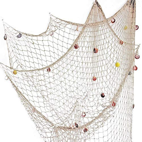 Invero Decorative Fishing Netting - Fish Net Décor with Seashells - Mediterranean Style Nautical Home Decoration Party Supplies - (100 x 200 cm)
