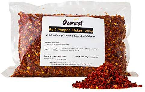 Go Gourmet Minced Red Pepper Flakes - Dehydrated Red Bell Peppers in 6-9mm Pieces - Easy Substitute for Fresh Peppers to Use in Soups, Casseroles and Stews - Sweet and Mild Flavour - 200g Bulk Bag