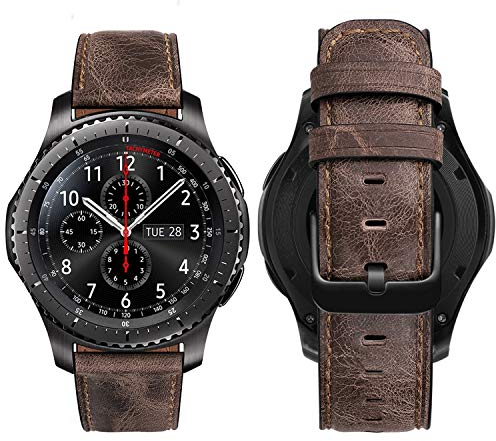 MroTech Bracelet 22mm Compatible avec Samsung Gear S3 Frontier/Classic/Galaxy Watch 46 mm/Galaxy Watch 3 45mm Replacement Band Bracelet en Cuir de Rechange pour Samsung Montre Sangle-Nostalgic Café