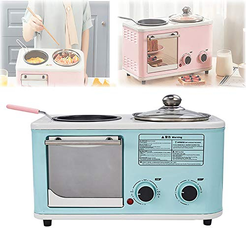 Mini Macchina Elettrica per La Colazione, Domestico 3 in 1 Macchina Prima Colazione, Mini Forno del Pane Forno per La Pizza Padella Tempo E Temperatura Regolabili,Blue