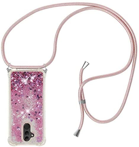 HongMan Funda Bling Glitter Liquida con Cuerda para Huawei Mate 20 Lite,Transparente Cristal Suave TPU Bumper Protector Carcasa con Colgante Ajustable Cordón - Case y Correa