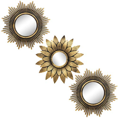 Kelly Miller Kleine goldene Spiegel-Sets für Wanddekoration, 3 Stück, tolle Wanddekoration für Wohnzimmer, Schlafzimmer und Esszimmer (BM013)