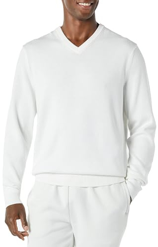 Amazon Essentials Pull à Col en V (Disponible en Grandes Tailles et Grandes Longueurs) Homme, Ivoire, S