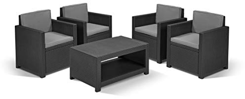 Koll Living Lounge-Set Nizza, 5-TLG. Graphit, 4 Sessel + 1 Tisch - ansprechende Sitzgruppe in Rattanoptik für den Garten, Terrasse oder Balkon - bequem und robust - wetterfest und langlebig