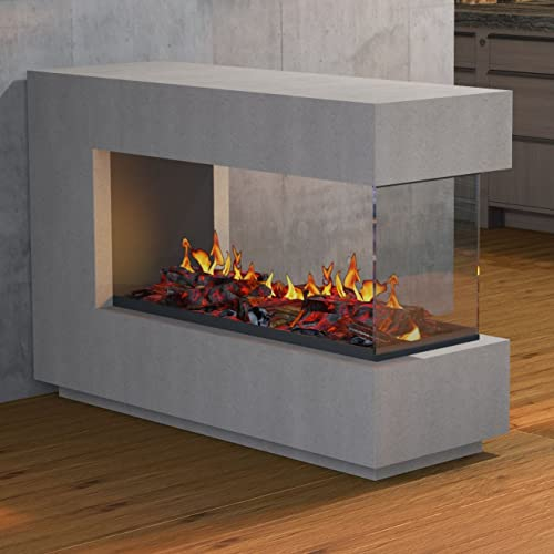 muenkel design loft.line 1400 - C-02 Raumteiler [Design Opti-myst Elektrokamin mit Tankbefüllung]: Betonoptik - Ohne Heizung - Dekoholz mit Stehrost (gerade) - mit Scheibe