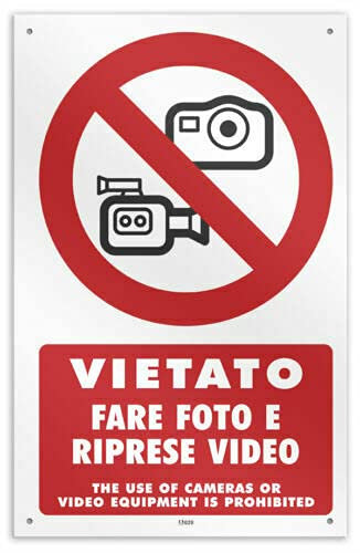 CARTELLO SEGNALETICO - Vietato Fotografare e fare Riprese Video - Con Adesivo in Vinile e Pannello in Forex (Pannello 5mm Stampato)