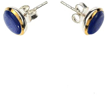 Lapis Ohrringe von Artisana-Schmuck. runde Ohrstecker aus Lapislazuli und 925/000 Sterling Silber, teils vergoldet