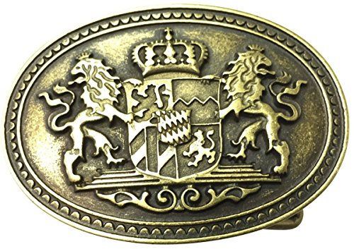 BELTINGER Gürtelschnalle Doppellöwe und Wappen 4,0 cm | Buckle Wechselschließe Gürtelschließe 40mm Massiv | Altmessing