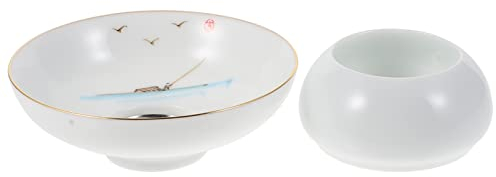 BESTonZON Home Spices Fine Gongfu Gaiwan Loose Utensils Funnel Strainers Chinese Ceremony Style Lover Tea Base Classic White for Bowls Stainless Ceramic Filter View Handmade Support River