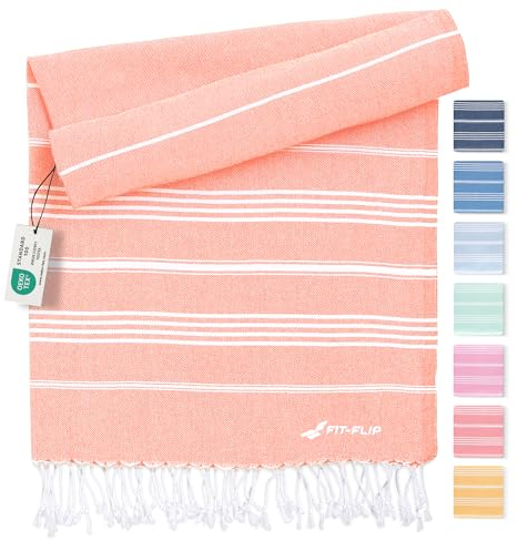 Fit-Flip Hamamtuch aus 100% Baumwolle – saugfähig und schnelltrocknend – türkisches Saunatuch, Strandtuch, Duschtuch, Badetuch, Yogatuch – Peach – 100x200cm Sultan