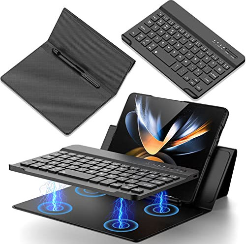 Custodia per tastiera per Samsung Z Fold 3/Fold 4 con portapenne, tastiera Bluetooth rimovibile maganeticamente, custodia Mate Xs/Find X2/iPad con tastiera (fibra di carbonio)