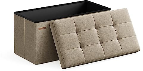 SONGMICS Mazie Collection ULSF047R01 Banc Ottoman de Rangement Pliable 76,2 cm Repose-Pieds Banc de lit Coffre de Rangement Charge 299,4 kg pour Salon, Chambre à Coucher, entrée, Marron Camel