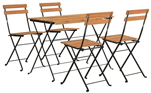 vidaXL Bistro Set 3-TLG., Klappbar Gartenmöbel Set, Essgruppe mit Stahlrahmen, Balkonset Sitzgruppe Garnitur Klapptisch, Massivholz Akazie Stahl