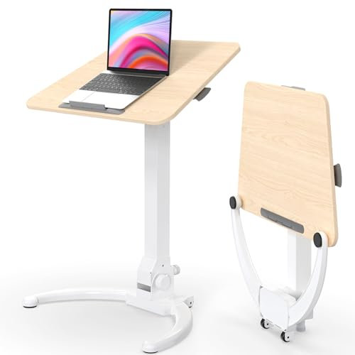 JOY worker Faltbarer mobiler Stehpult, pneumatischer höhenverstellbarer Sitzständer Schreibtisch, tragbarer Schreibtisch mit Rädern rutschfeste Matte für Home Office, hält bis zu 10 kg