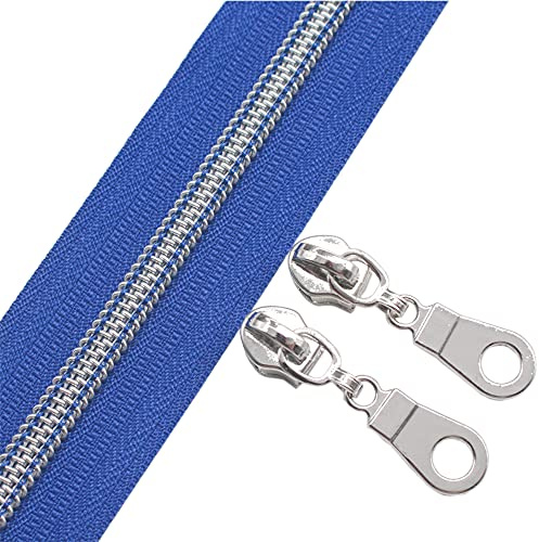 YaHoGa 9 m, chiusura lampo senza fine, al metro, blu reale, spirale da 6 mm + 25 cerniere non bloccanti (argento blu reale) | Nylon a spirale da 6 mm con 25 cursori non bloccanti