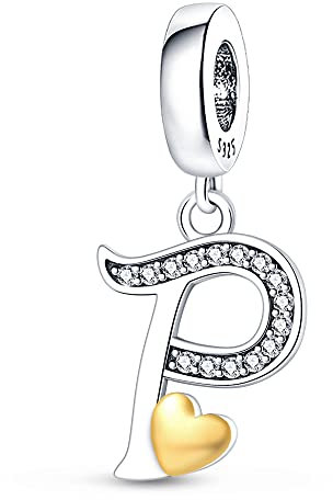 Pandach Damen Charm Anhänger Buchstabe P für Armband 925 Sterling Silber Charms Beads passend für Armband und Halskette, Kompatibel mit Europäischen Armbändern für Frauen Mädchen