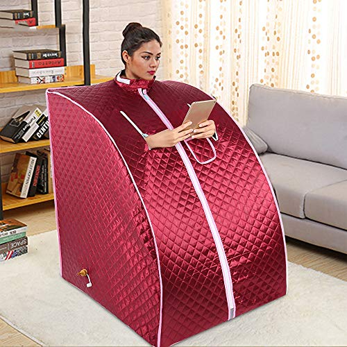 Mini sauna a vapore per la casa, singola, portatile, può alleviare la fatica, perdita di peso, regolazione della temperatura (75 x 35 x 25 cm, rosso)