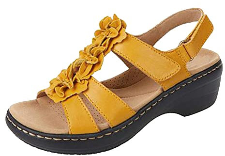 Susenstone Sandales Femmes Orthopedique Confortables Chaussures Plateforme Nu-pieds Été Sandales Femmes Sandales Plates Toe T-Sangle Comfy Semi Trailer Sandales Chaussures de Plage Jaune 37 EU