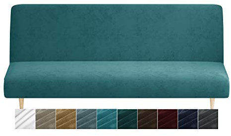 XINEAGE Samt-Futonbezug, hoher Stretch, ohne Armlehnen, Spandex-Stoff, Sofabett, Schonbezug, rutschfester Möbelschutz mit elastischer Unterseite, maschinenwaschbar (Futon, Pfauenblau)