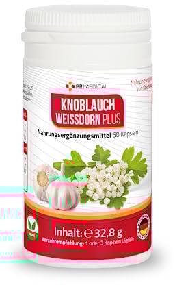KNOBLAUCH + WEIßDORN KAPSELN mit VITAMIN C Primedical 1 x 60 Kapseln