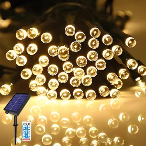 Hopelit Solar Lichterkette Aussen 30M 300 LED Warmweiß mit Fernbedienung und Timer, 8 Modi, Lichterkette Außen Solar für Gartendeko, Terrassen, Halloween, Weihnachtsbaum, Party, Etc