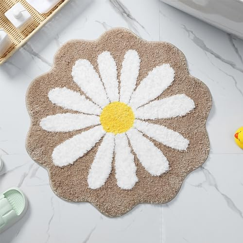 Carmoion Niedliche Badematte, rosa Blumen-Teppich, wasserabsorbierend, rutschfest, weich, maschinenwaschbar, für Schlafzimmer, Küche, Badezimmer, WC, Böden, 65 x 65 cm, Khaki
