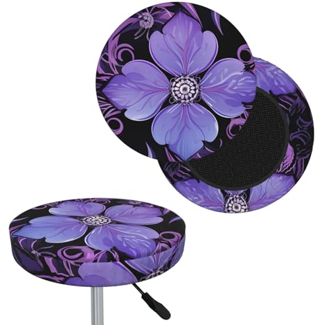 BONDIJ Barhocker-Bezug mit geheimnisvollem violettem Blumendruck, rund, elastisch, waschbar und rutschfest, für Bar, Küche, Esszimmer