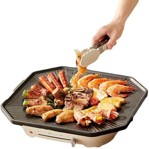 VoOqo Plancha para Barbacoa Coreana, Horno eléctrico Antiadherente para el hogar, Parrilla eléctrica para Barbacoa de Gran Capacidad para Exteriores de 1200 W, Bandeja para Hornear de 34 cm