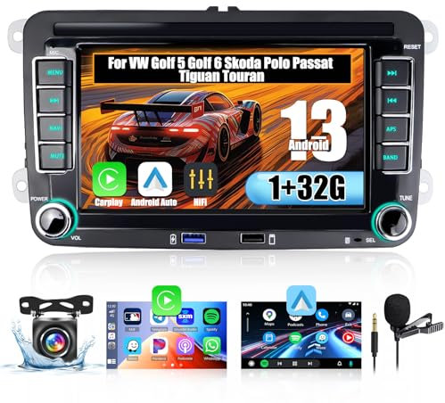 Inefala Autoradio pour VW Polo Touran Golf 5 Golf 6 Skoda Passat Tiguan Android avec sans Fil CarPlay Android Auto, 7'' Écran Tactile avec Lien Miroir Bluetooth HiFi WiFi GPS SWC Camera de Recul