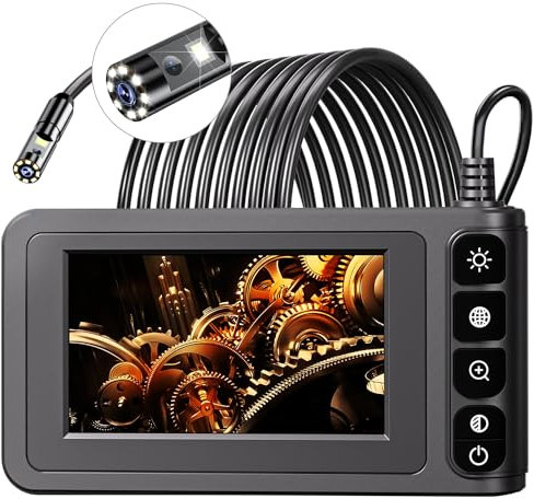 Industrie Endoskop mit Dual Kamera, SKYBASIC Digitale Endoskopkamera, 4,3-Zoll-LCD-Bildschirm, HD 7,9-mm-Inspektionskamera, IP67, wasserdichte Rohrkamera, Endoskopkamera mit 8 LED-Leuchten(5M)