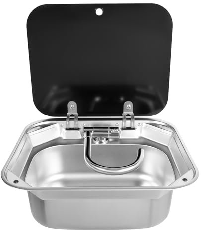 DAOHHFO Évier de Camping 41 × 36,5 × 16 cm - Kit Avec Robinet 360° - Lavabo Mobile en Acier Inoxydable pour Caravane et Camping-Car