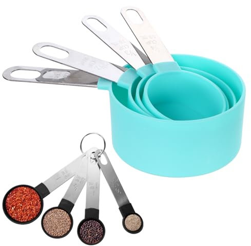 8 Pieces Measuring Cups and Spoons Measuring Spoons Sets with Stainless Steel Handle Kitchen Measuring Spoon Measure Cup for Baking Cooking Kitchen
