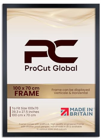 Procut Global 100X70CM Black Picture Frames - Modern Wooden Photo Frame with Shatterproof Perspex for Wall or Tabletop - Perfect for Posters, Certificates, Prints - Sizes & Colors Available