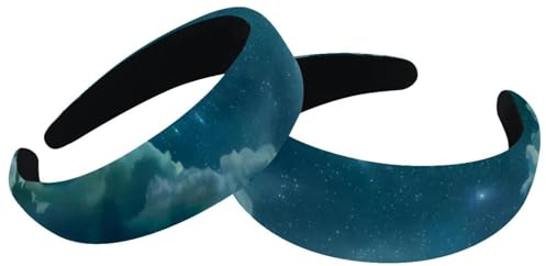 2 Stück Stirnbänder für Damen, Sternenhimmel, Wolken, Berge, Mond, rutschfest, dick gepolstert, Vintage-Stil, dickes Haarband