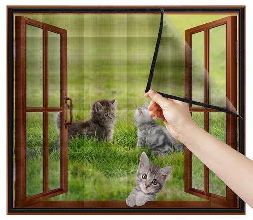 Heavy Duty Fliegengitter mit Klettband 55x135cm Schwarz DIY Fenster Insektenschutzgitter Insektenschutz Fenster für Balkontür Wohnzimmer Terrassentür