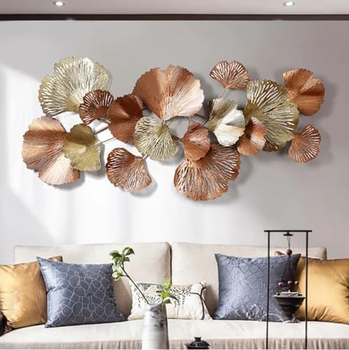 Metall-Wand-Kunst-Skulptur, Wall Art Decor, Wanddekoration aus Metall | goldene Ginkgo-Blätter, Moderne Luxus-Metall-Wanddekoration für Heimdekorationen, Wohnzimmer,Braun