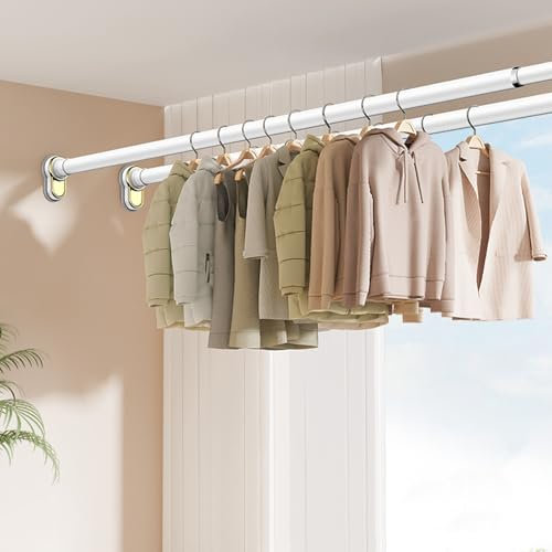 Teleskop-Kleiderstange zum Trocknen von Kleidung, verstellbare Kleiderstange für Waschküche, Balkon, Kleiderstange, Spannstange, Garderobe, Hängestange (weiß, 1,8 x 3,0 m)