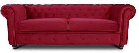 Easy4You Chesterfield Rot 3-Sitzer Sofa Sofas für Wohnzimmer Sofagarnituren mit Holzfüße Set Sofas & Couches Velvet 59