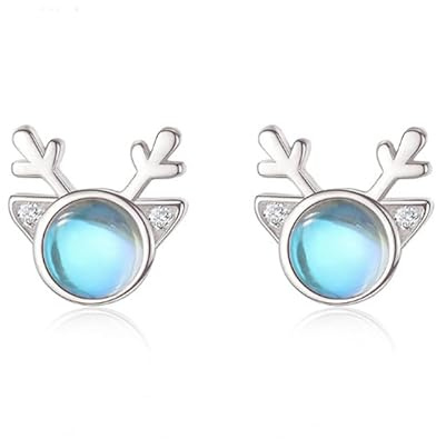 Ohrstecker Silber 925 Rentier Ohrringe Kleine Mondstein Ohrstecker für Damen Mädchen Weihnachten Elch Ohrringe