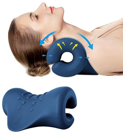 BLABOK Neck Stretcher Halswirbelsäule Traktion Gerät zu lindern Hals und Schulter Müdigkeit und Schmerzen, Nackenstrecker für Relief TMJ Schmerzen Kopfschmerzen Muskel(Marineblau)