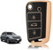 TOOMUME Coque Clé Silicone, Etui Clé Étui Clé Adapté pour VW Volkswagen Golf 7 Polo Tiguan Taigo Seat Leon Ibiza Skoda Octavia Superb Fabia, Couvre Clef Bord Doré & Argenté Texture Cuir