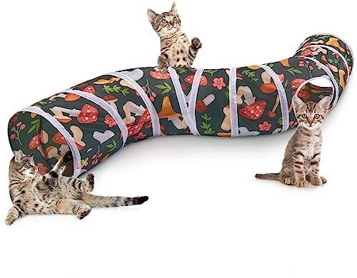 Hedgeink Katzentunnel S-förmig mit Spielzeugball – Faltbarer Katzenspielzeug Tunnel & Peekaboo Katzenhöhle für Katzen, Kaninchen, Meerschweinchen & Frettchen