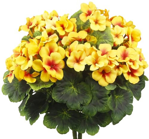 FAICOIA 2 Pcs Artificial Geraniums for Outdoor Silk Geranium Flowers Yellow Artificial Geranium Bush Faux Flowers Geraniums Branch for Garden Patio Grave Cemetary Vase Table Centerpiece Indoor Decor