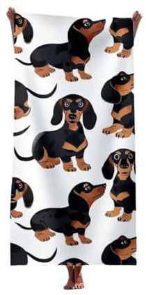 CAIRF 75x150cm Niedlich Cartoon Tier Druck Duschtuch,Lustige Dackel Katzen Rote Pandas Muster Sandfrei Strandhandtuch,Schnelltrocknend Sandfrei Bunte Große Strandtuch Yogatuch Duschtuch Saunatuch A