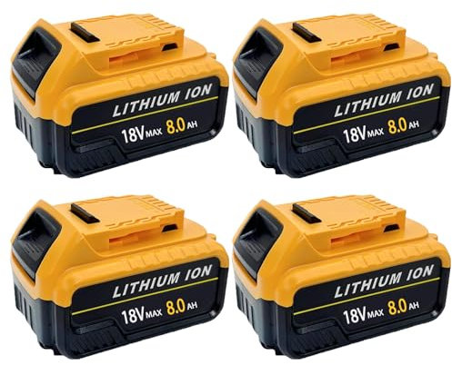 4 Pack 8.0Ah DCB184 Replacement Battery for Dewalt 18V/20V Lithium-Ion Battery, Compatible with Dewalt 18V Tools Replace for DCB200 DCB184 DCB101 DCB107 DCB112 DCB105 DCB115 DCB203