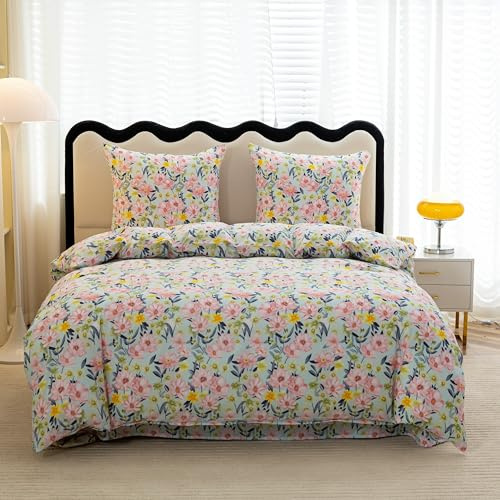 FEBE Bettwäsche Blumenwiese Bettbezug-Set 140x200cm + Kissenbezug 70x80cm 2 Teilig mit Reißveschluss