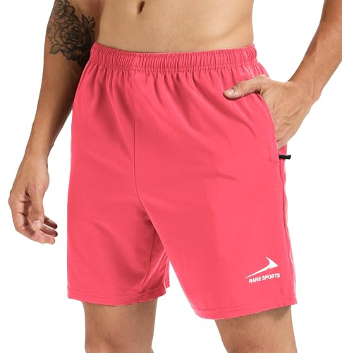 Short de Sport pour Homme avec Poches zippées - Léger et Respirant, idéal pour la Course à Pied, la Salle de Sport et Les activités de Plein air. Rose M