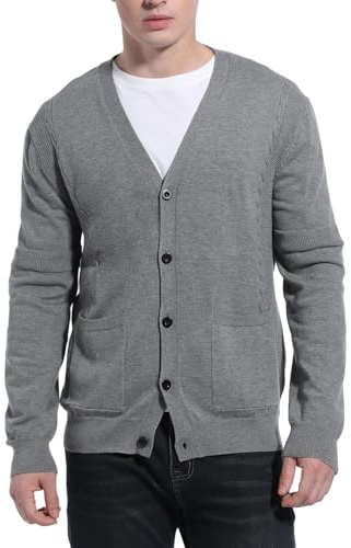 VanKee Cardigan da Uomo Maglieria Scollo V Cardigan con Tasche Cotone a Maniche Lunghe Maglione Elegante e Casual Giacca Leggera per Ufficio e Appuntamenti Taglie S-XXL